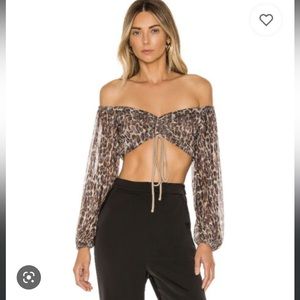 Lovers and friends leopard Hank off the shoulder crop top XXS